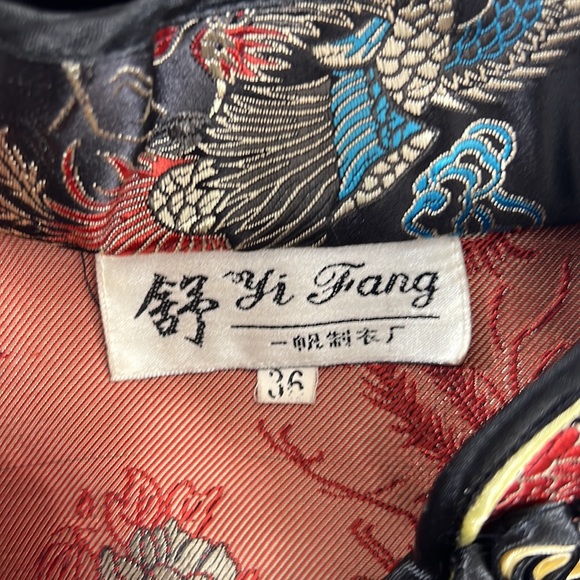 Yi Fang Dress Womens 36 Black Dragon Phoenix Chinese Traditional Short Sleeve - Picture 12 of 12
